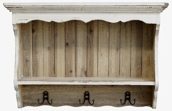 Bild av antik creme vägghylla med krokar och charm