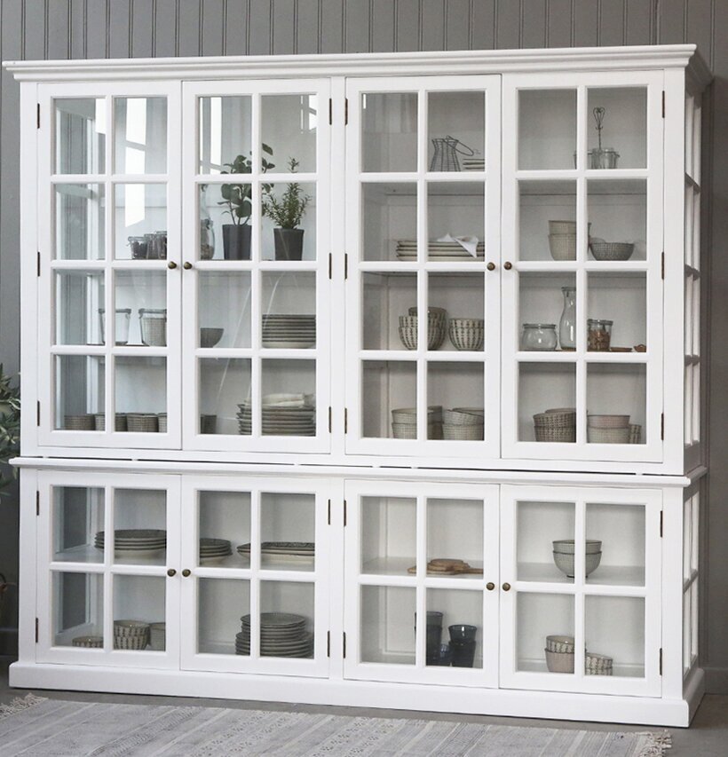 Vitrinskåp 8 Hyllor/Dörrar Vit från Chic Antique i vitt trä