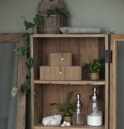 Foto av harmoniskt arrangerad hylla med naturtema