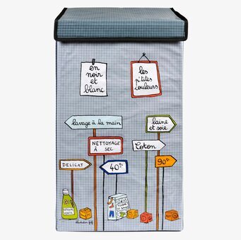 Bild av lekfull och stilren tvättkorg med symboler