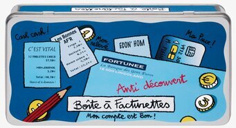 Bild av färgstark plåtburk för kvitton och ekonomi