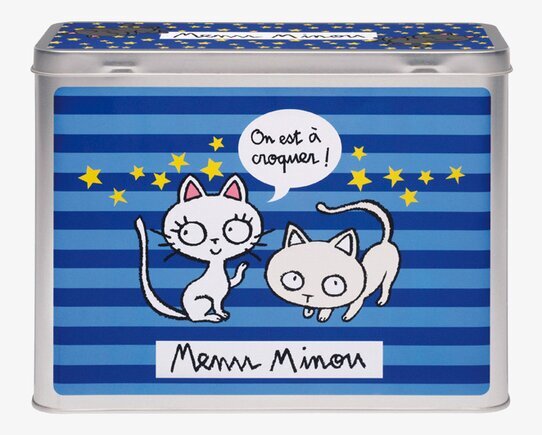 Plåtburk Kattsaker blå från Derriére la porte med kattmotiv