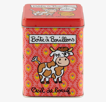 Bild av färgglad plåtburk för köttbuljongförvaring