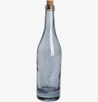 Bild av elegant dimblå flaskformad glasvas med korkpropp