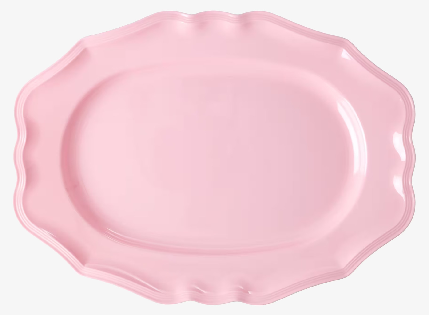 Bild av ett mjukt rosa serveringsfat med vågformad kant