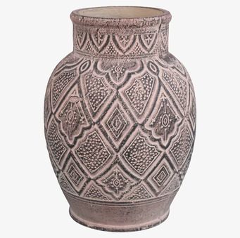 Bild av rustik vas med geometriska och blommönster