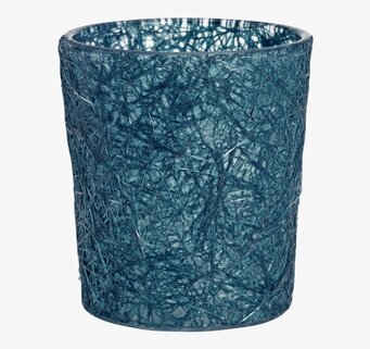 Bild av glasfiberlykta i djup petrolton och intrikat mönster