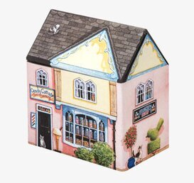 Bild av charmig plåtburk utformad som ett hus