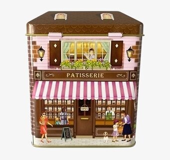 Bild av charmig plåtburk som fransk patisserie