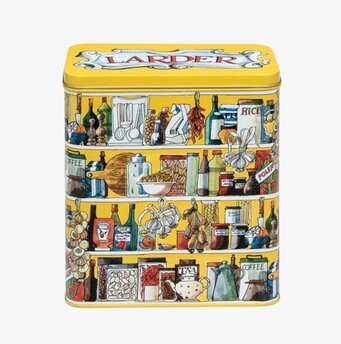 Bild av retro plåtburk med skafferimotiv i köket