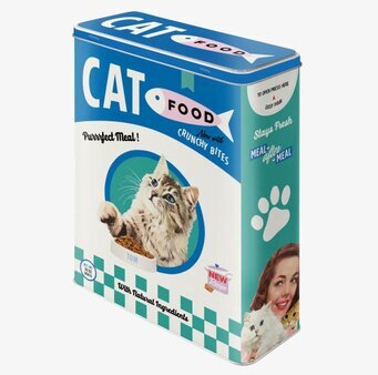 Bild av färgglad och kreativ plåtburk för kattmat