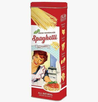 Bild av retroinspirerad plåtburk för spaghetti