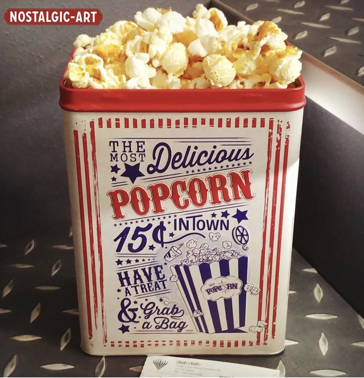 Plåtburk Popcorn från Bromma Kortförlag med retrodesign