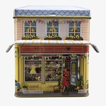 Bild av charmig plåtburk som liknar chokladaffär