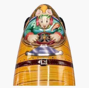 Plåtburk Rabbit Racer Boy från Bromma Kortförlag, racerbil