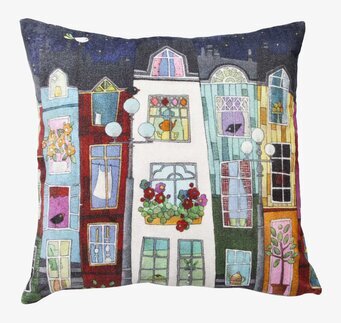 Bild av färgstarkt kuddfodral med nattligt Paris-motiv