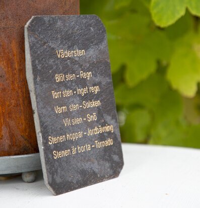 Bild av skifferplatta med humoristisk vädertext