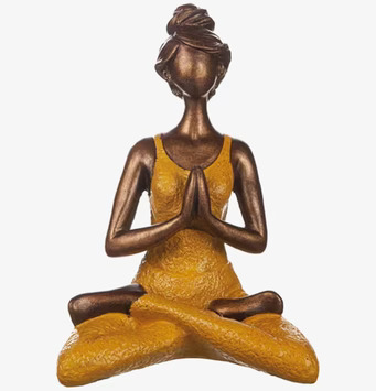 Bild av stiliserad yogaskulptur i bronsliknande yta