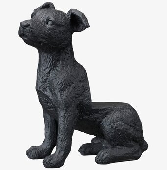 Bild av dekorativ svart hundstaty för hem och trädgård