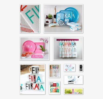 Bild av modern och färgrik kökskollektion med FIKA-tema