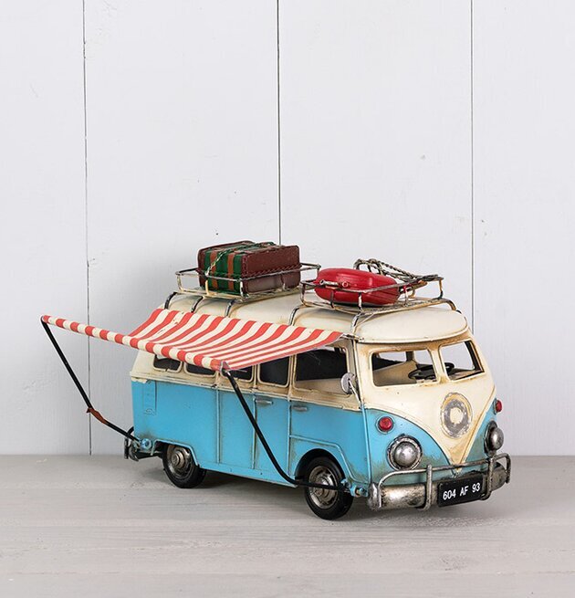 Foto av retro VW Camper miniatyrmodell i blått