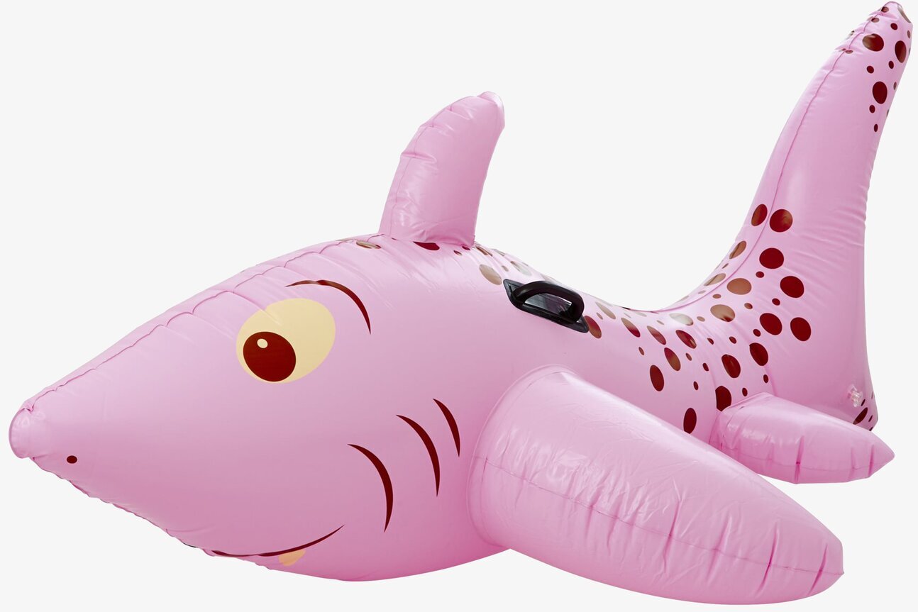Bild av uppblåsbar rosa haj för vattenlek och äventyr