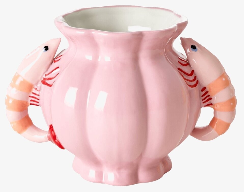 Keramikvas Shrimps Pink från Rice med räkor som handtag