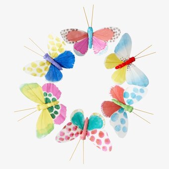 Bild av färgglada dekorationsfjärilar i cirkelformation