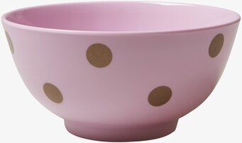 Bild av pastellrosa skål med gyllene prickar och mönster