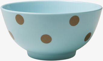 Bild av pastellblå skål med guldiga polka dots