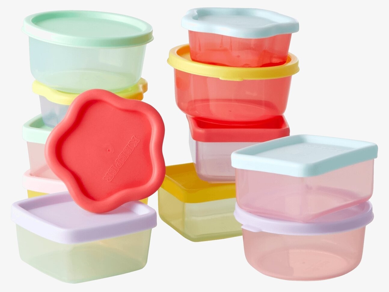 Små plastburkar 12-Pack från Rice i färgglada designer