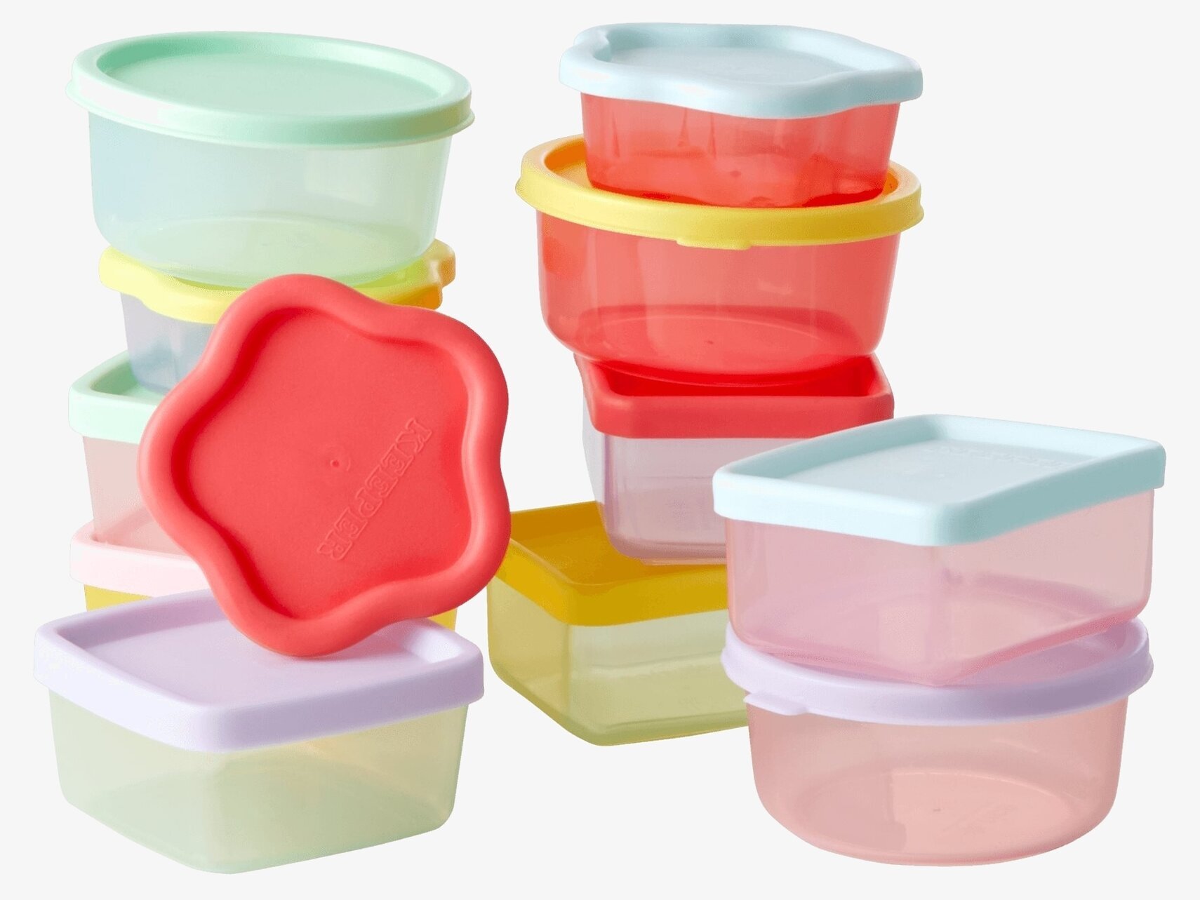 Små plastburkar 12-Pack från Rice i färgglada designer