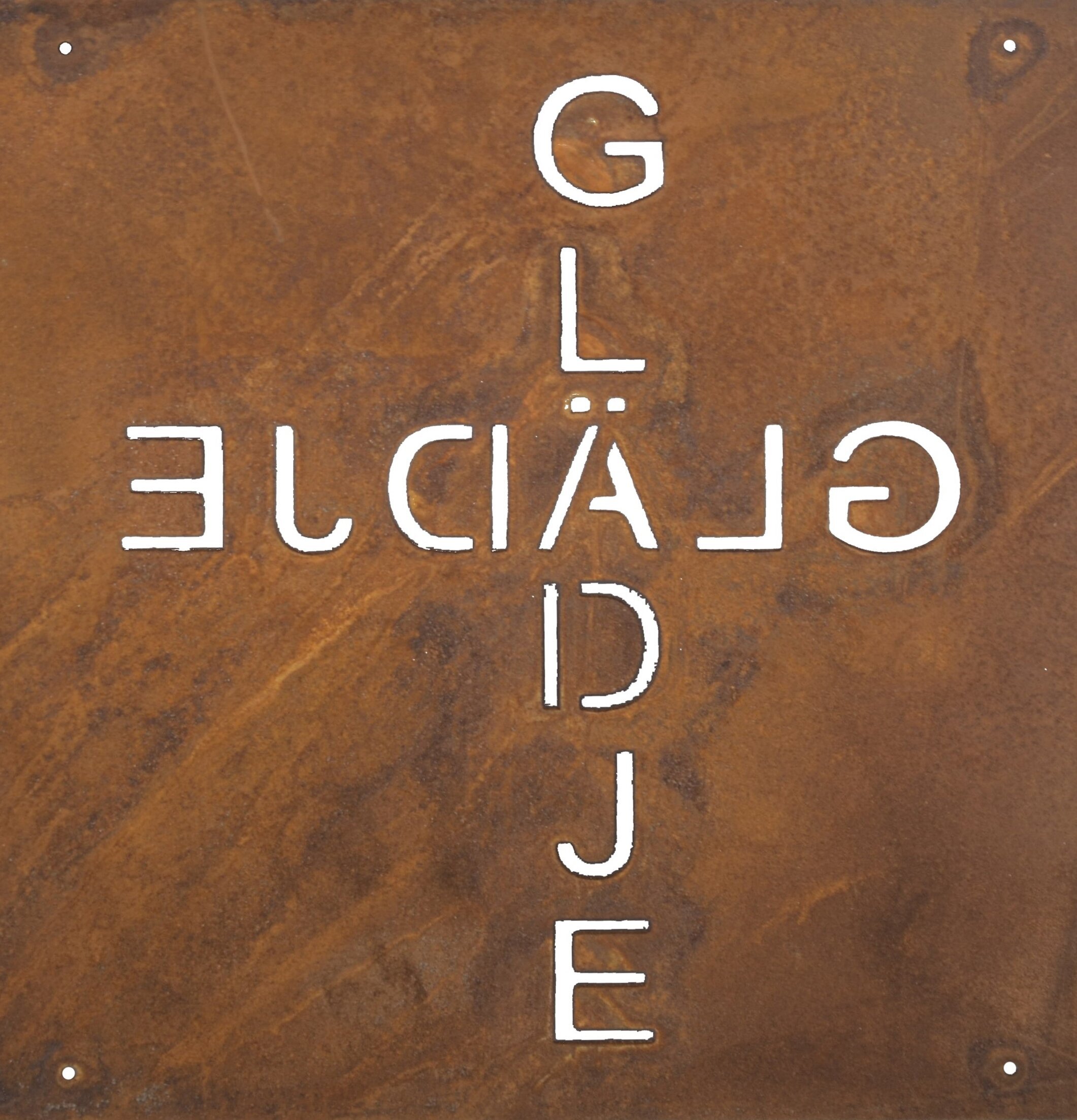 Skylt Glädje Rost (armeringsnät) från Lind Decoration