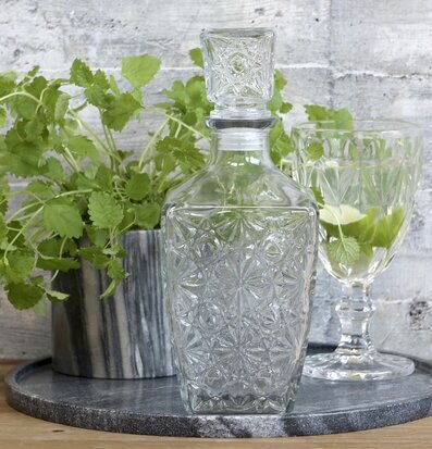 Bild av harmonisk komposition med glaskaraff och växt