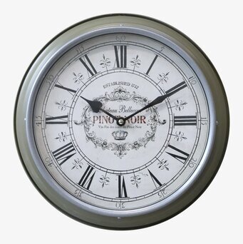 Bild av vintage väggklocka med grön ram och siffror