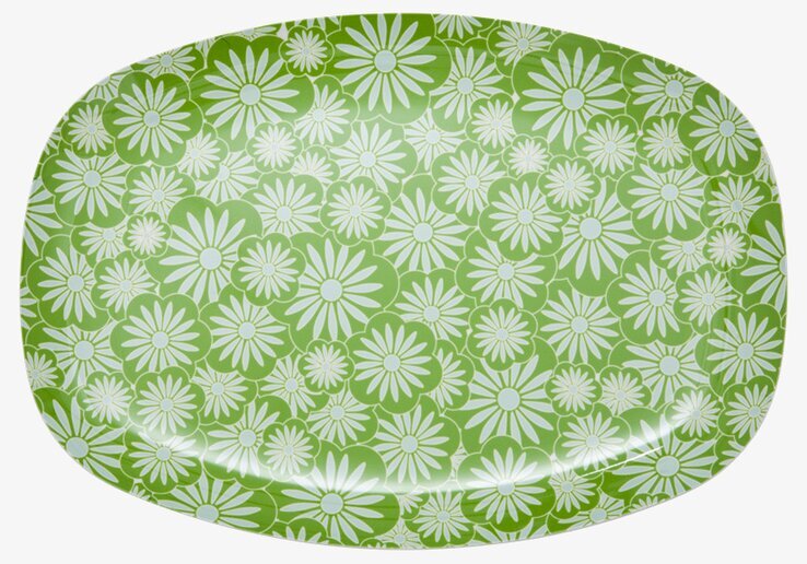 Bild av rektangulär tallrik med blommönster i grönt