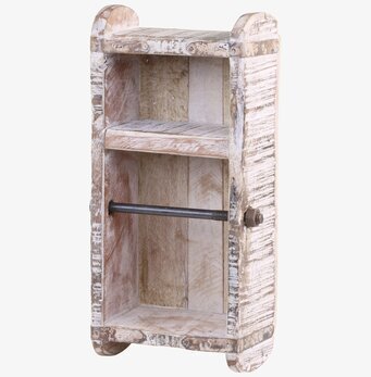 Foto av rustik toalettpappershållare i antikvit design