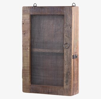 Foto av rustikt väggskåp med nätpanel och trädetaljer