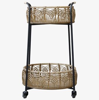 Bild av elegant flätat sidobord med hjul och bambu