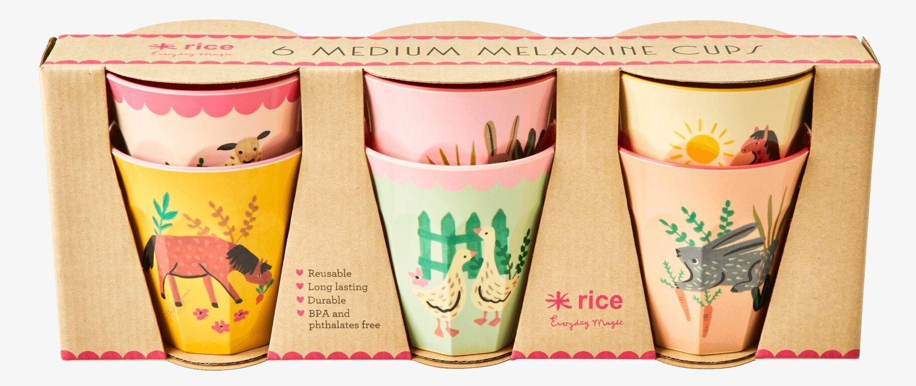 Muggar Medium 6-Pack, Pink Farm Prints från Rice