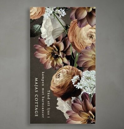 Bild av tändsticksask med blommönster och välgörenhet