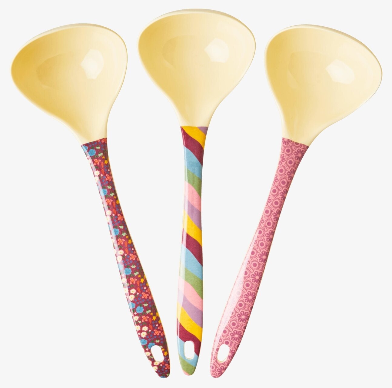 Bild av tre färgglada soppslevar med unika mönster