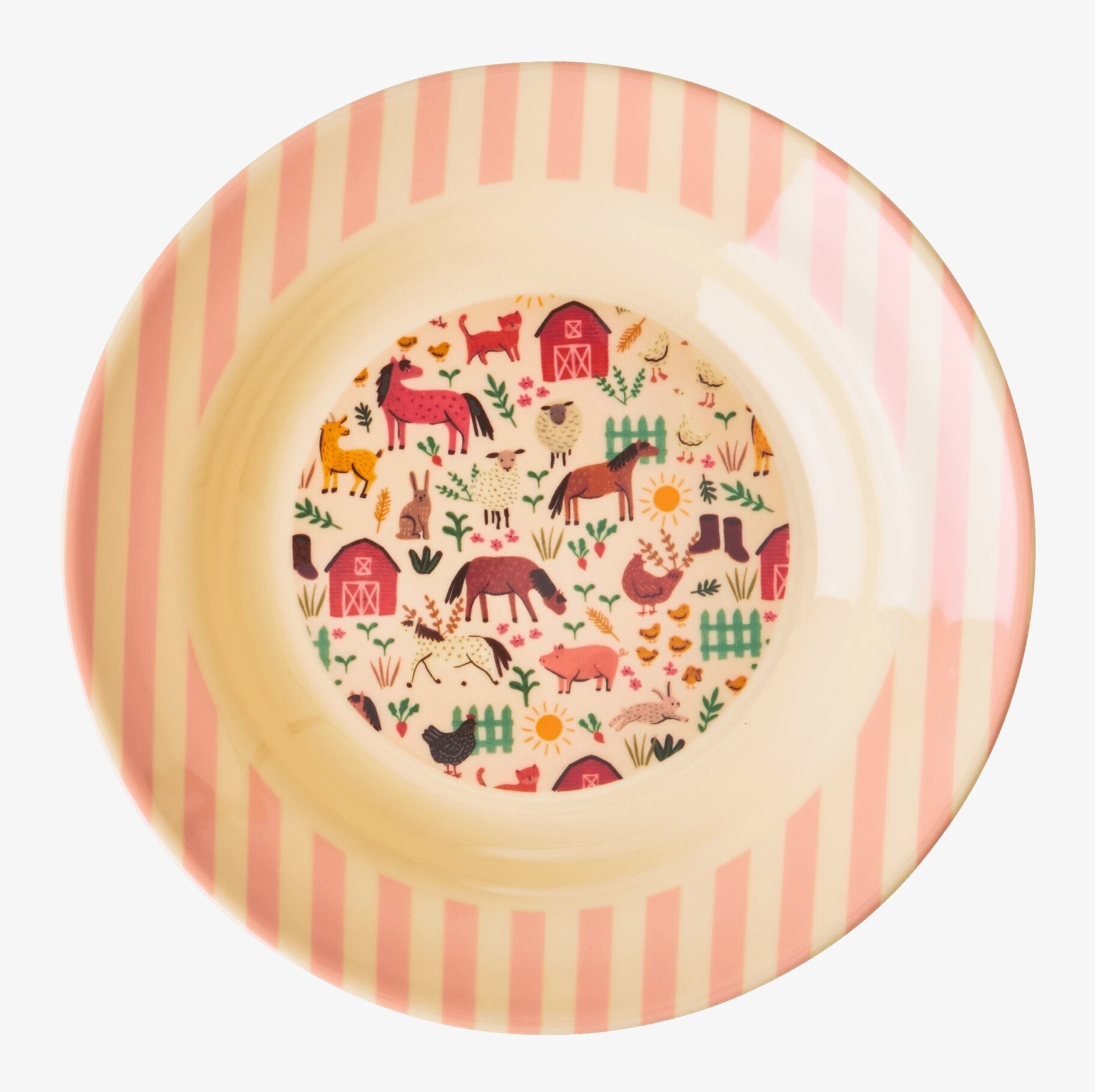 Djup Tallrik Soft Pink Farm Print från Rice med gårdsmotiv