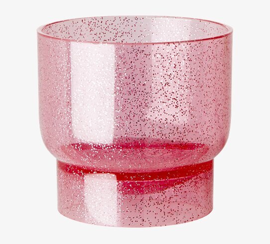 Bild av rosa plastglas med glitter och elegant design