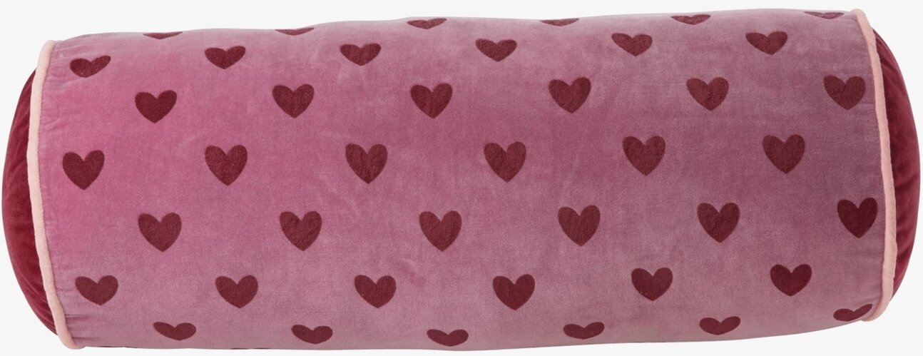 Prydnadskudde Bolster Maroon Hearts från Rice i sammet