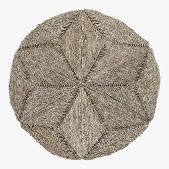 Bild av rund matta i flätat sjögräs med unik design