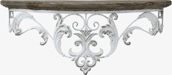 Bild av väggmonterad hylla med spetskant och trä