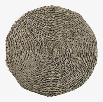 Bild av rund sittdyna i flätat sjögräs