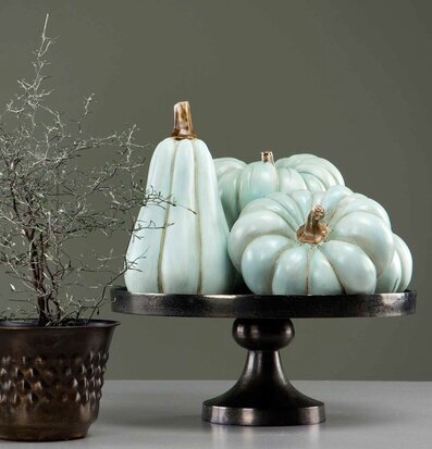 Foto av stilfull dekor med krukväxt och mintgröna pumpor