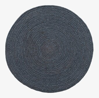 Bild av rund bordstablett i blå jute med elegant stil